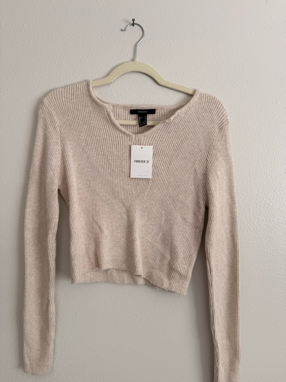 Forever 21 Cream Ribbed Long-Sleeve Sweater
